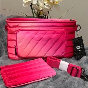 THINK ROYLN Hot Pink Ombre Quilted Crossbody Bag and Pouch NWT retail $59